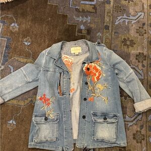 Anthropologie Embroidered Denim Jacket Sz Medium